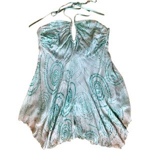 SPORTSGIRL Y2K Mint Green Silk Hanky Bottom Halter Top